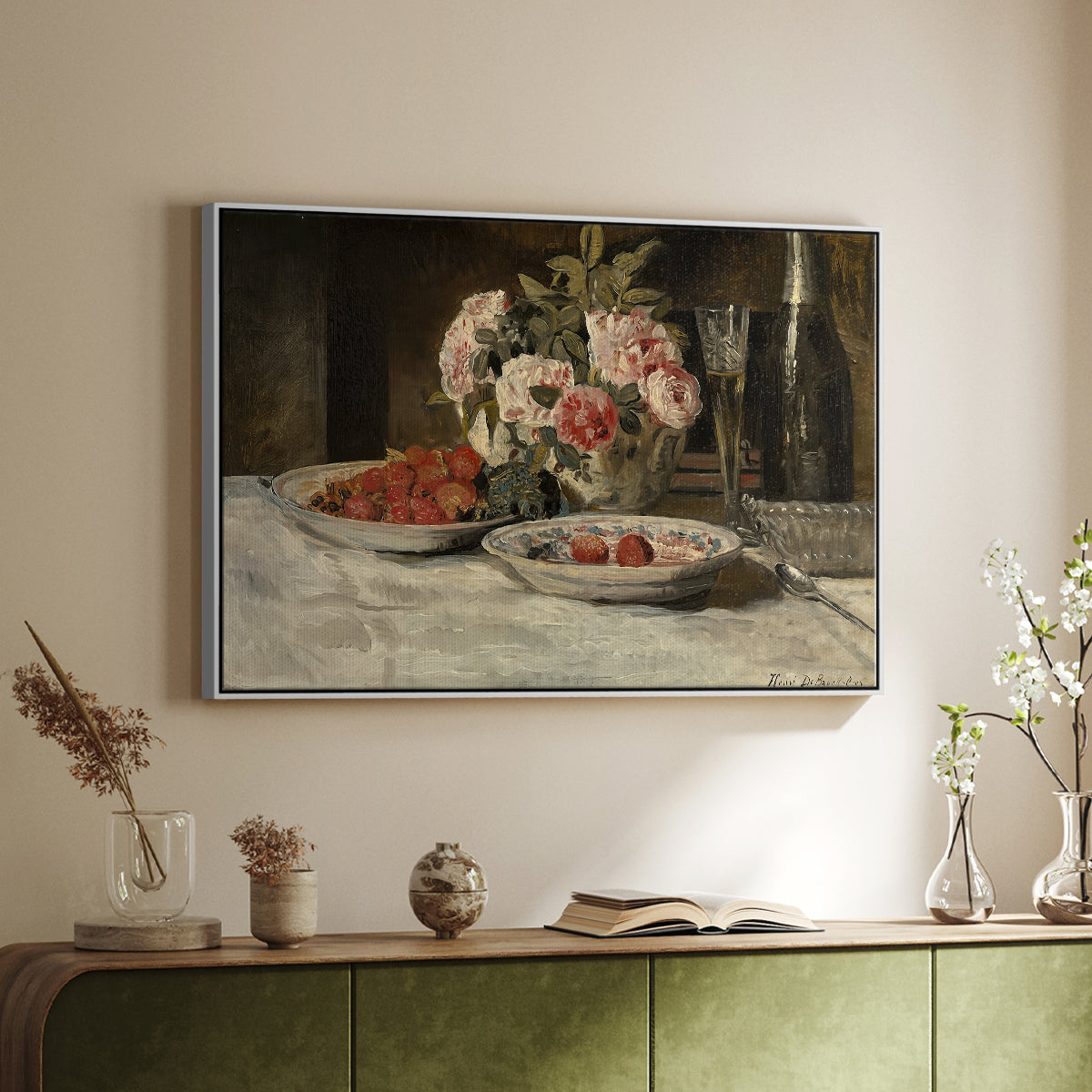 Strawberries and Champagne, c. 1881-1885 - Floater Framed Canvas Print