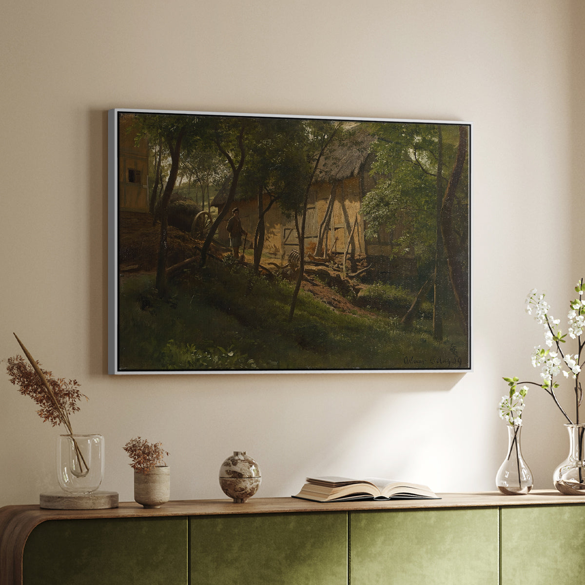 German Farm, 1859 - Floater Framed Canvas Print