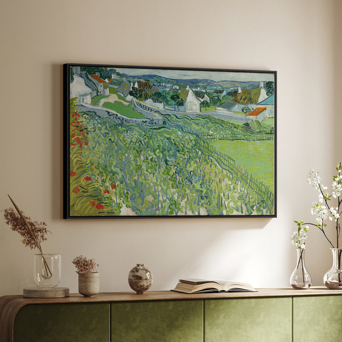 Vineyards at Auvers, 1890 - Floater Framed Canvas Print