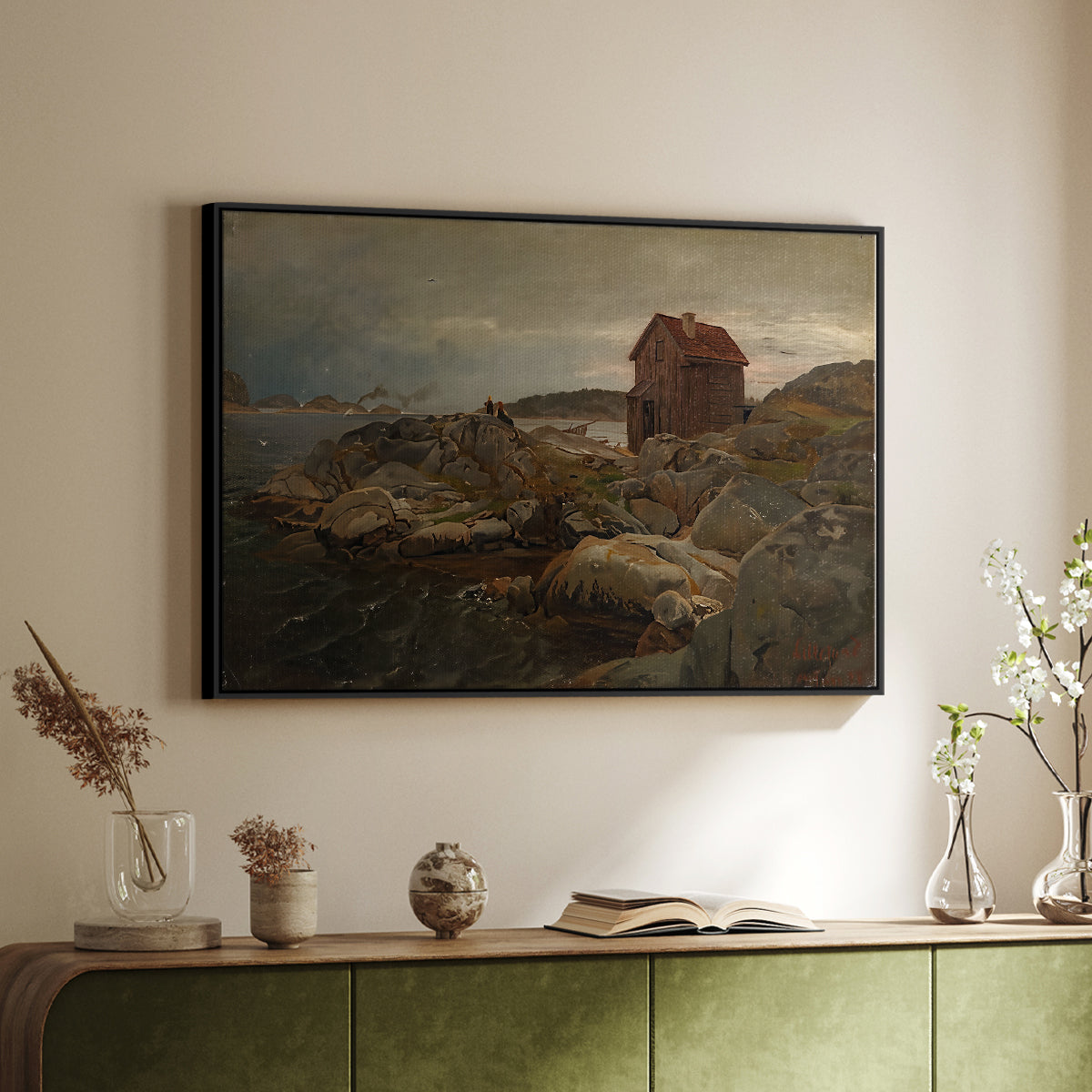 A Fisherman's Home, Lillesand, 1858 - Floater Framed Canvas Print