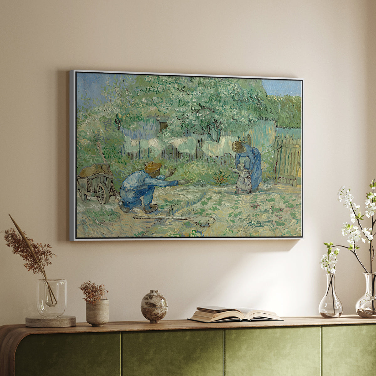 First Steps after Millet, 1890 - Floater Framed Canvas Print