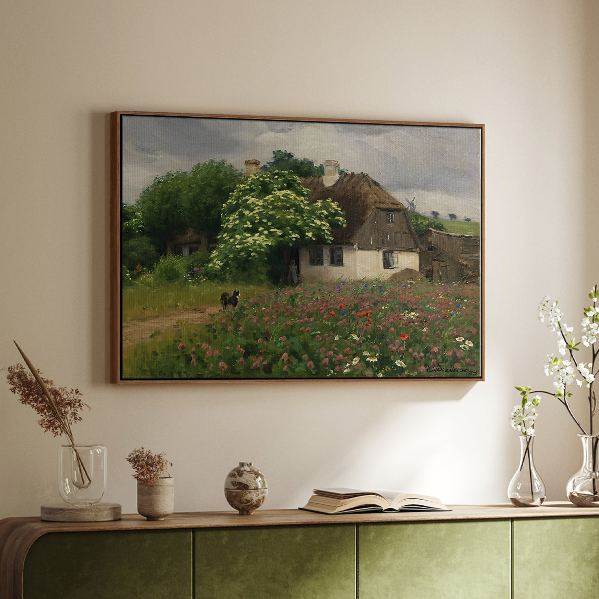 Farmhouse with Meadow Flowers, 1909 - Floater Framed Canvas Print