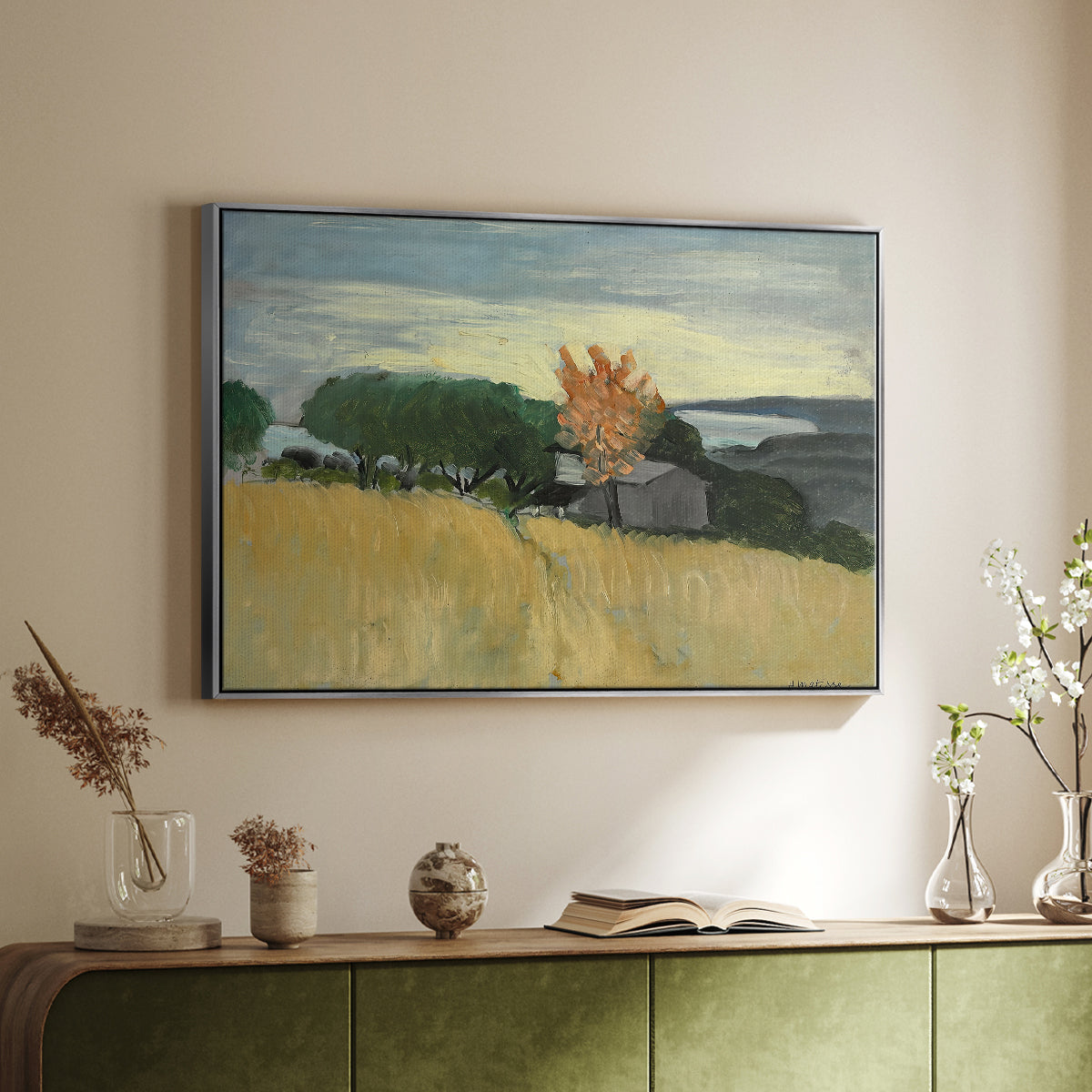 Fields of Wheat in Cagnes, 1918 - Floater Framed Canvas Print