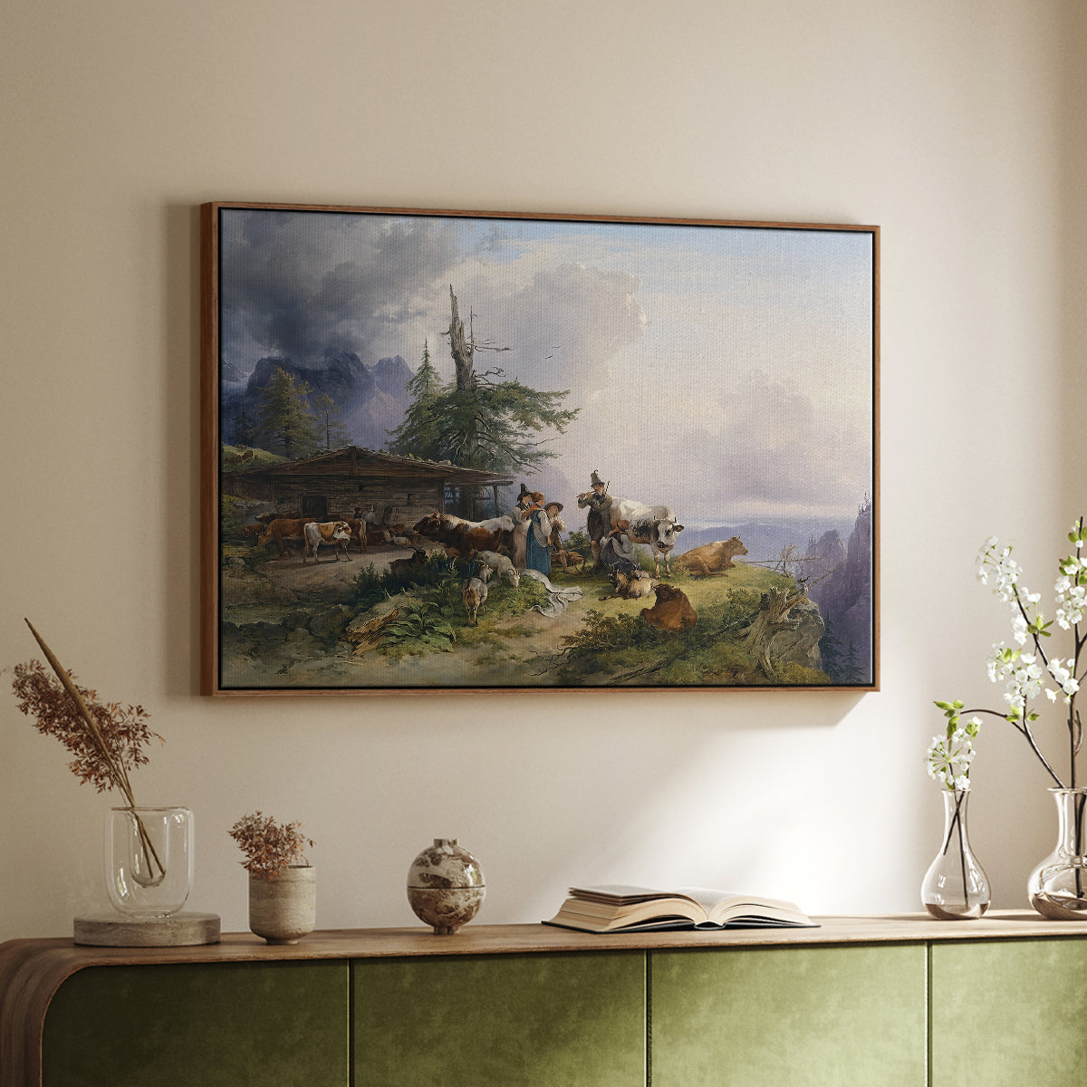 An Alpine Farm on the Untersberg, 1835 - Floater Framed Canvas Print