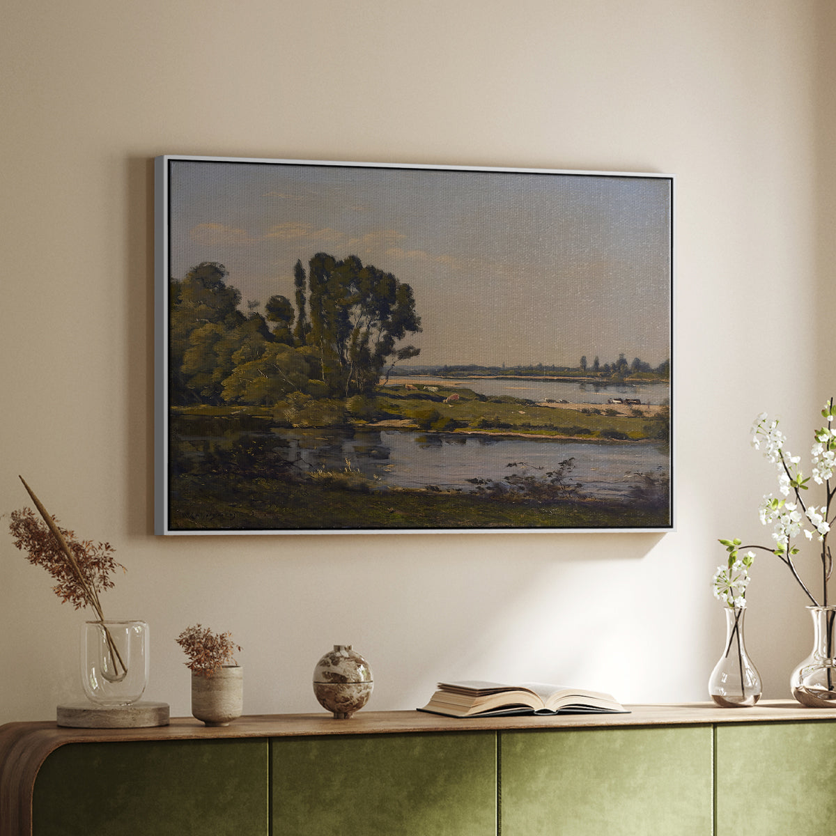 Landscape with a River, 1892 - Floater Framed Canvas Print