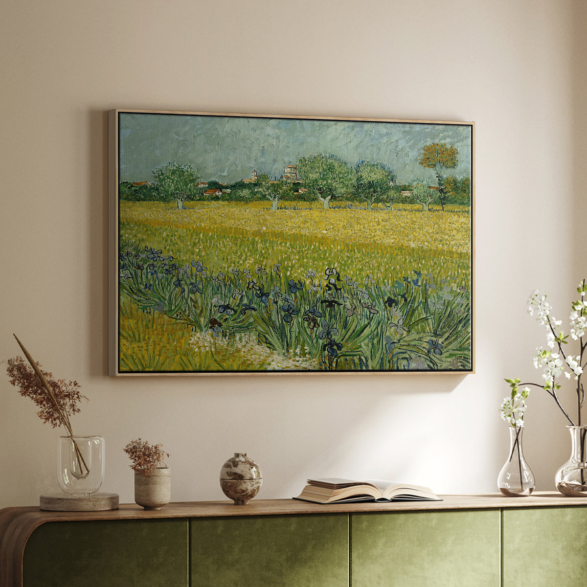 Field with Irises near Arles, 1888 - Floater Framed Canvas Print