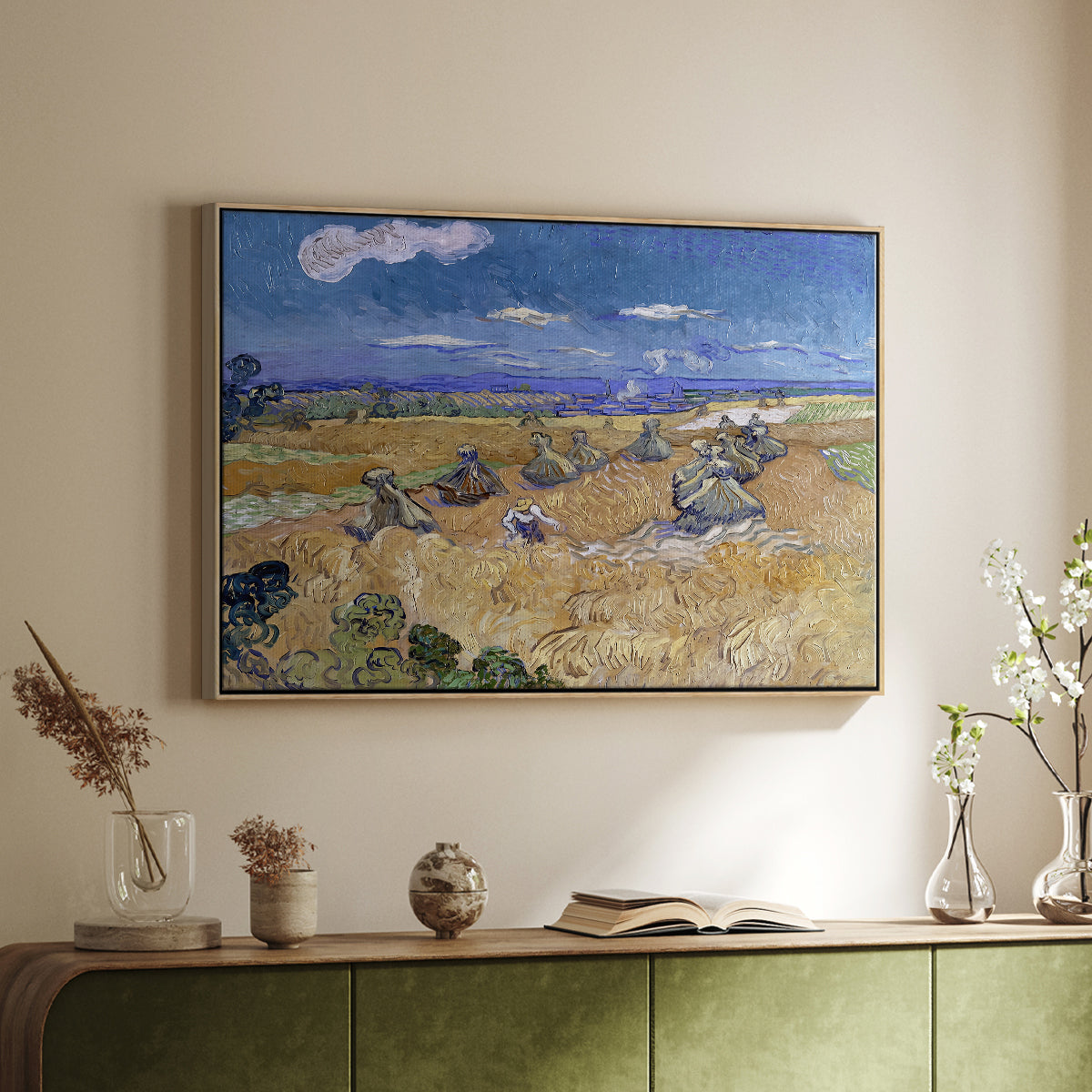 Wheat Field with Reaper, Auvers, 1888 - Floater Framed Canvas Print
