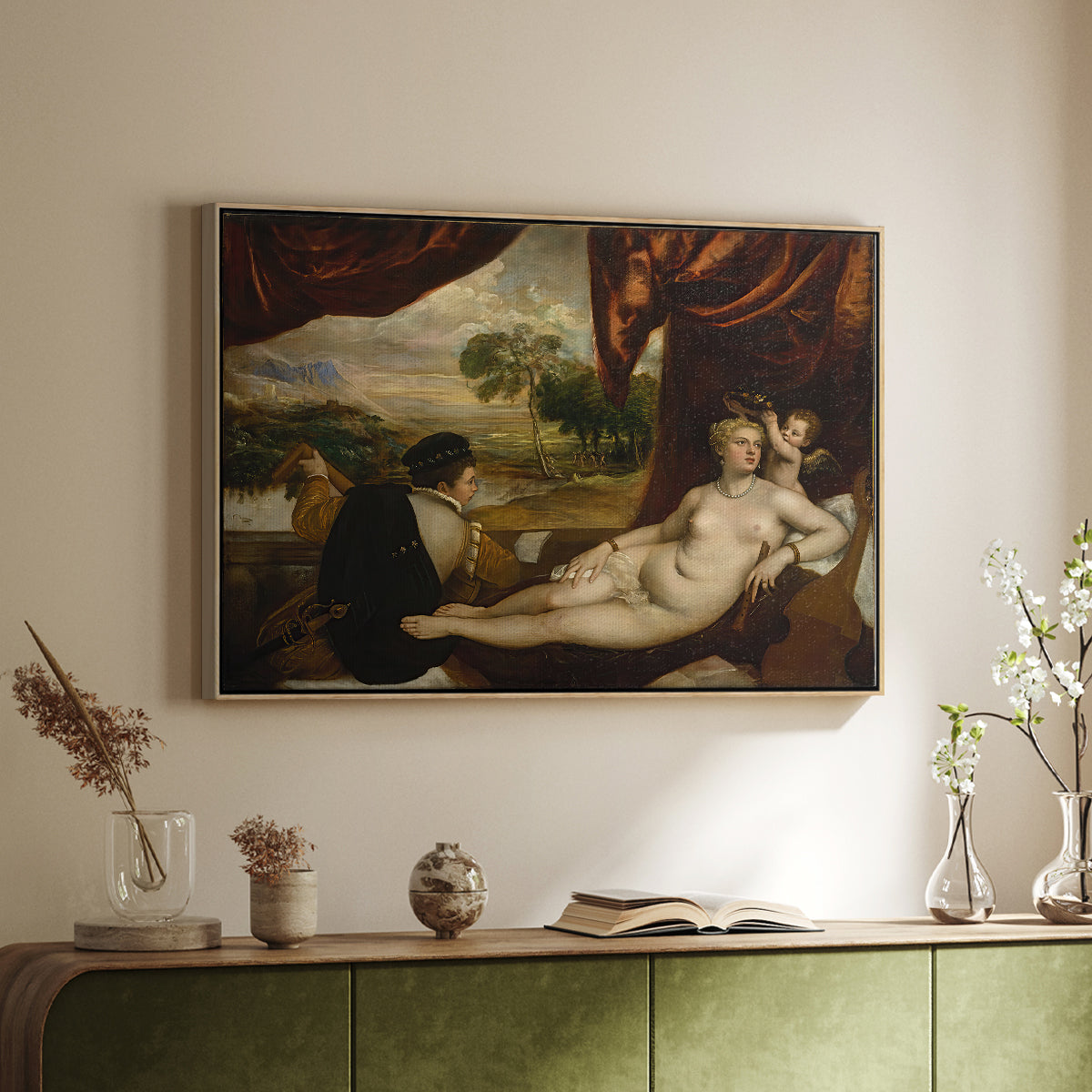 Venus and the Lute Player, c. 1565-1570 - Floater Framed Canvas Print