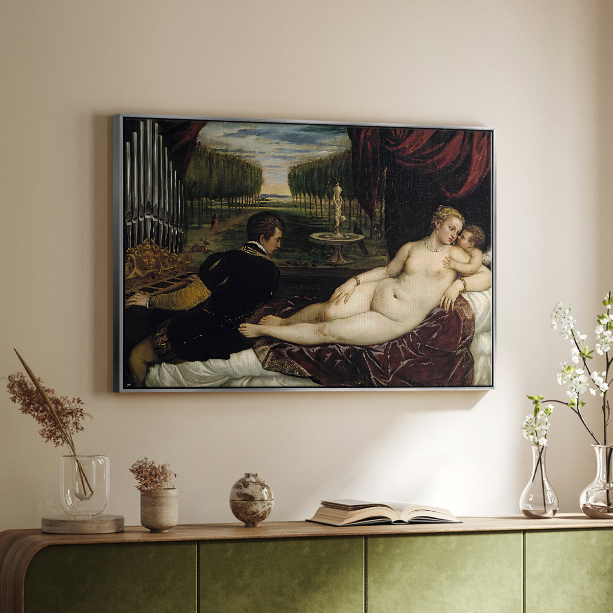Venus with an Organist and Cupid, c. 1555 - Floater Framed Canvas Print