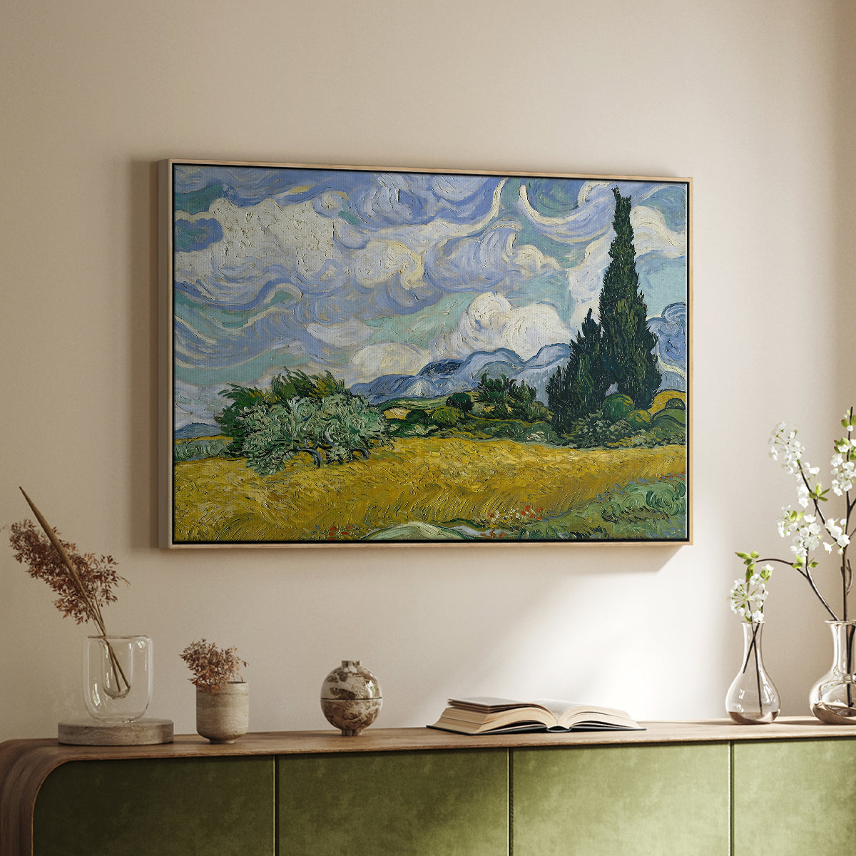 Wheat Field with Cypresses, 1889 - Floater Framed Canvas Print