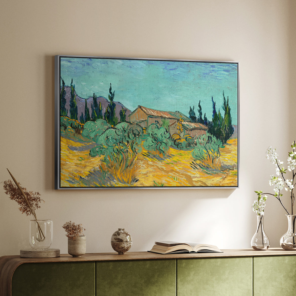 Wooden Sheds Among the Olive Trees and Cypresses, 1889 - Floater Framed Canvas Print