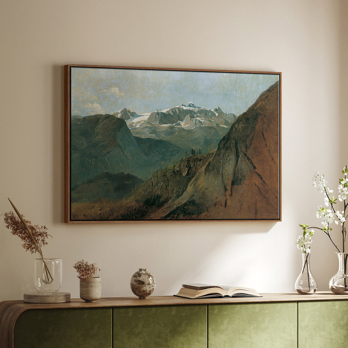 The Dachstein from the Plassen near Hallstatt, 1827 - Floater Framed Canvas Print