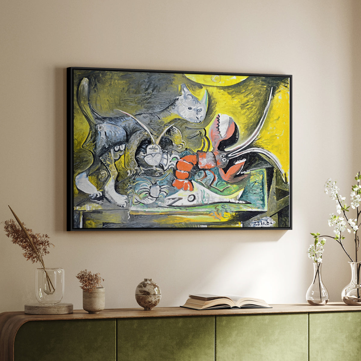 Still Life with Cat and Lobster, 1962 - Floater Framed Canvas Print