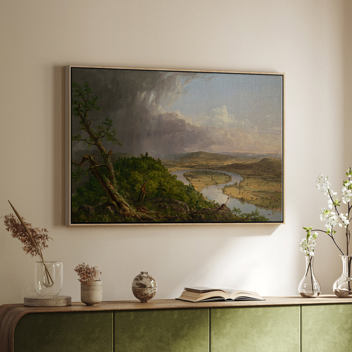 View from Mount Holyoke, Northampton, Massachusetts, after a Thunderstorm (Oxbow), 1836 - Floater Framed Canvas Print