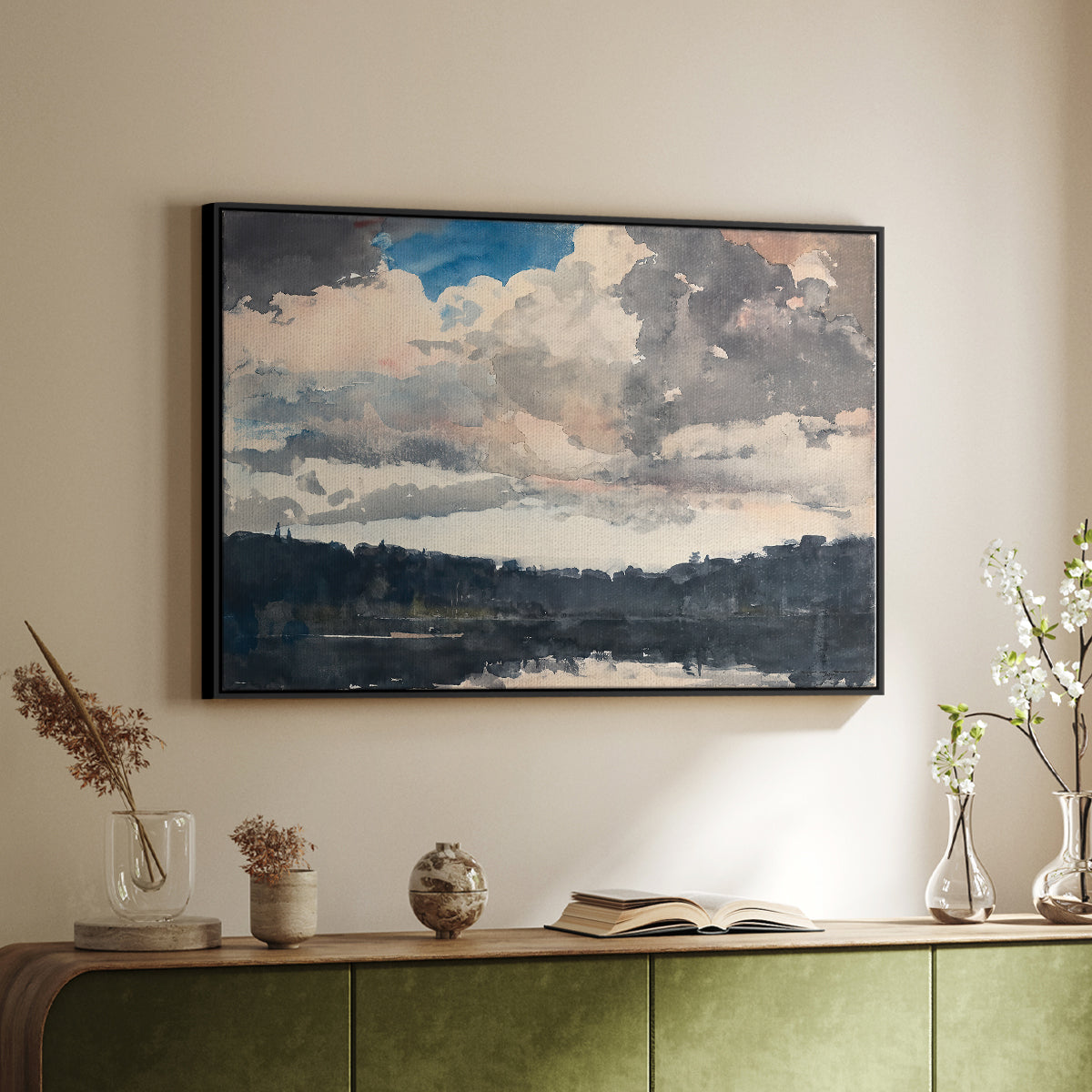 The Lone Boat, North Woods Club, Adirondacks, 1892 - Floater Framed Canvas Print