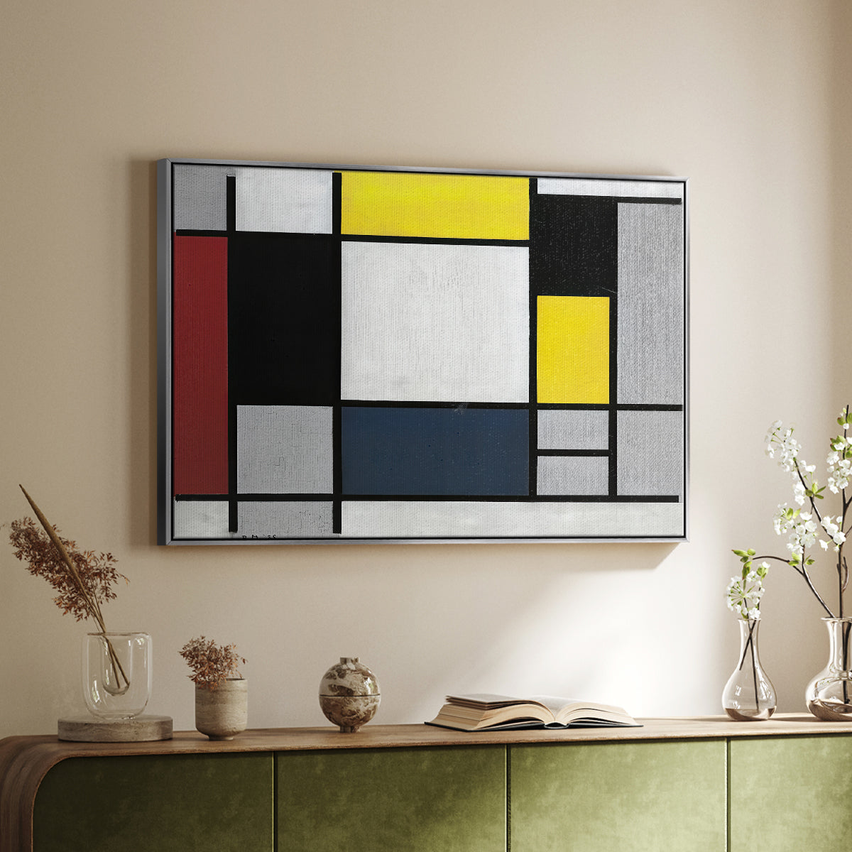 Composition with Yellow, Red, Black, Blue, and Gray, 1920 - Floater Framed Canvas Print