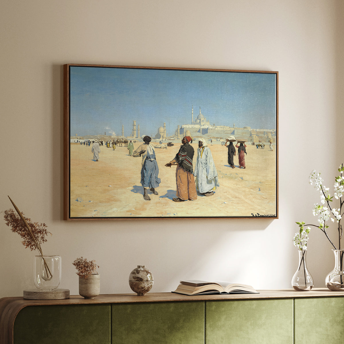 View from the Desert of Cairo with Citadel and Mamluk Tombs in the Background, c. 1889-1890 - Floater Framed Canvas Print