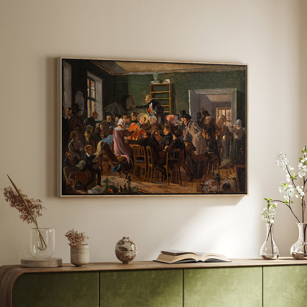 An Auction Scene, 1835 - Floater Framed Canvas Print