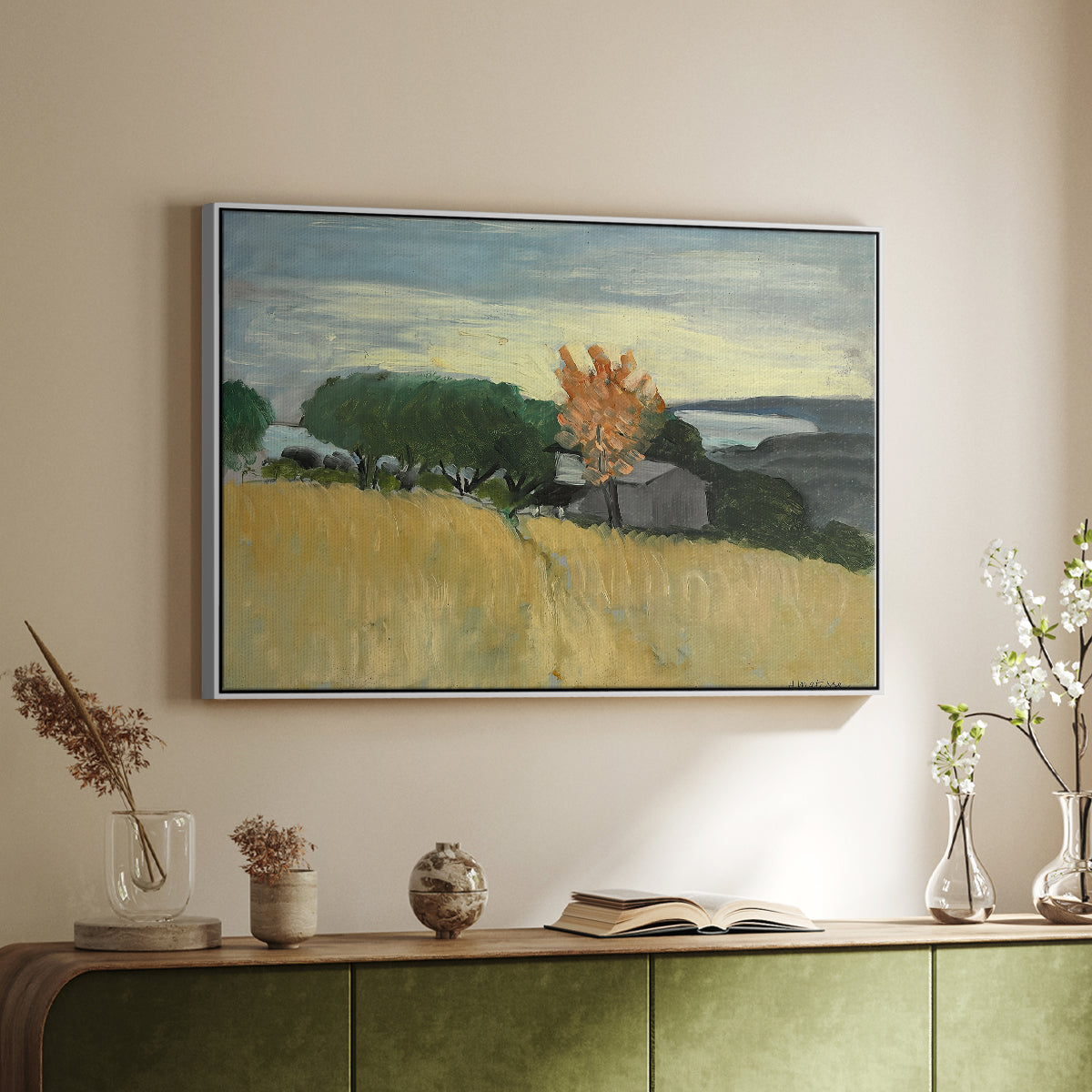 Fields of Wheat in Cagnes, 1918 - Floater Framed Canvas Print
