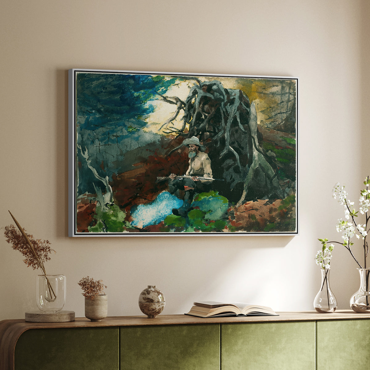 Campfire, Adirondacks, 1892 - Floater Framed Canvas Print