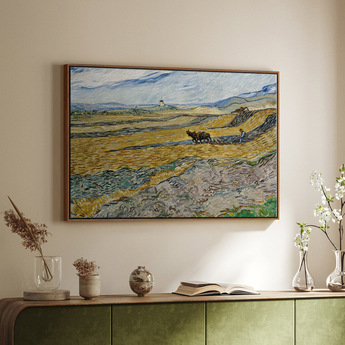 Enclosed Field with Ploughman, 1889 - Floater Framed Canvas Print