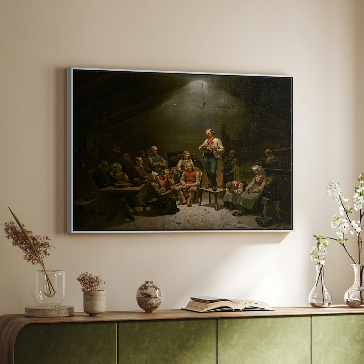 Low Church Devotion (Haugianerne), 1848 - Floater Framed Canvas Print
