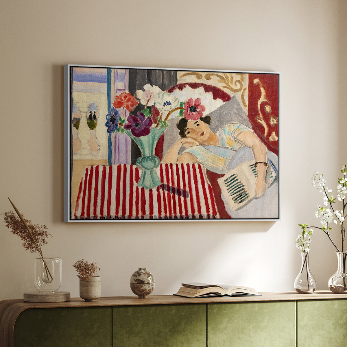 Woman with Anemones (Femme et anémones), c. 1920-1921 - Floater Framed Canvas Print
