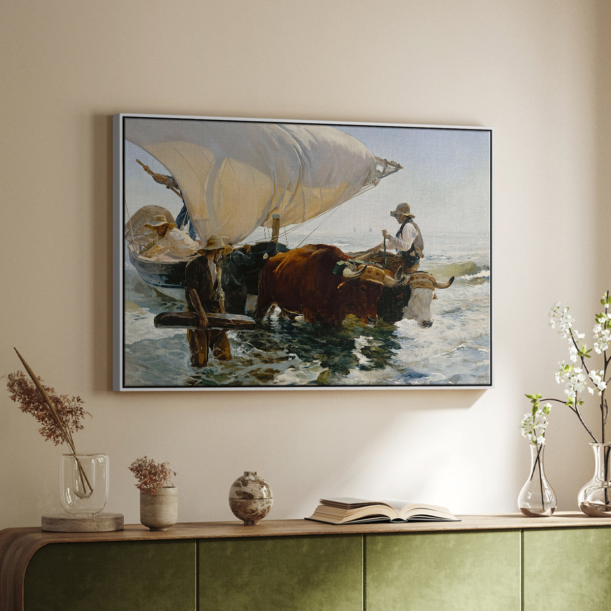 The Return from Fishing: Hauling the Boat, 1894 - Floater Framed Canvas Print