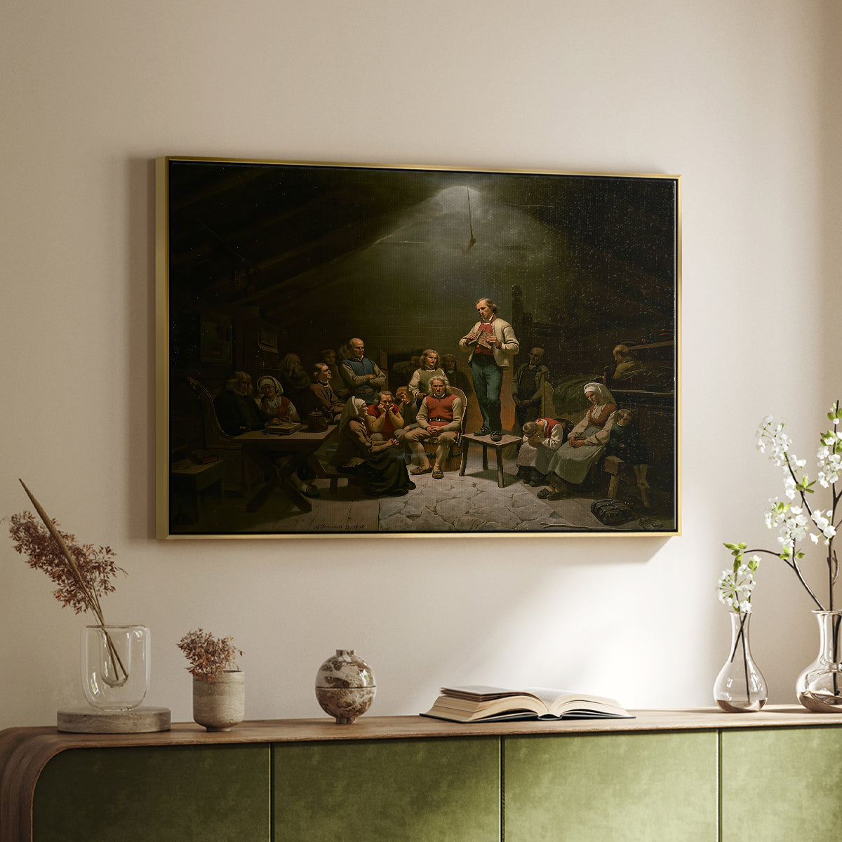 Low Church Devotion (Haugianerne), 1848 - Floater Framed Canvas Print