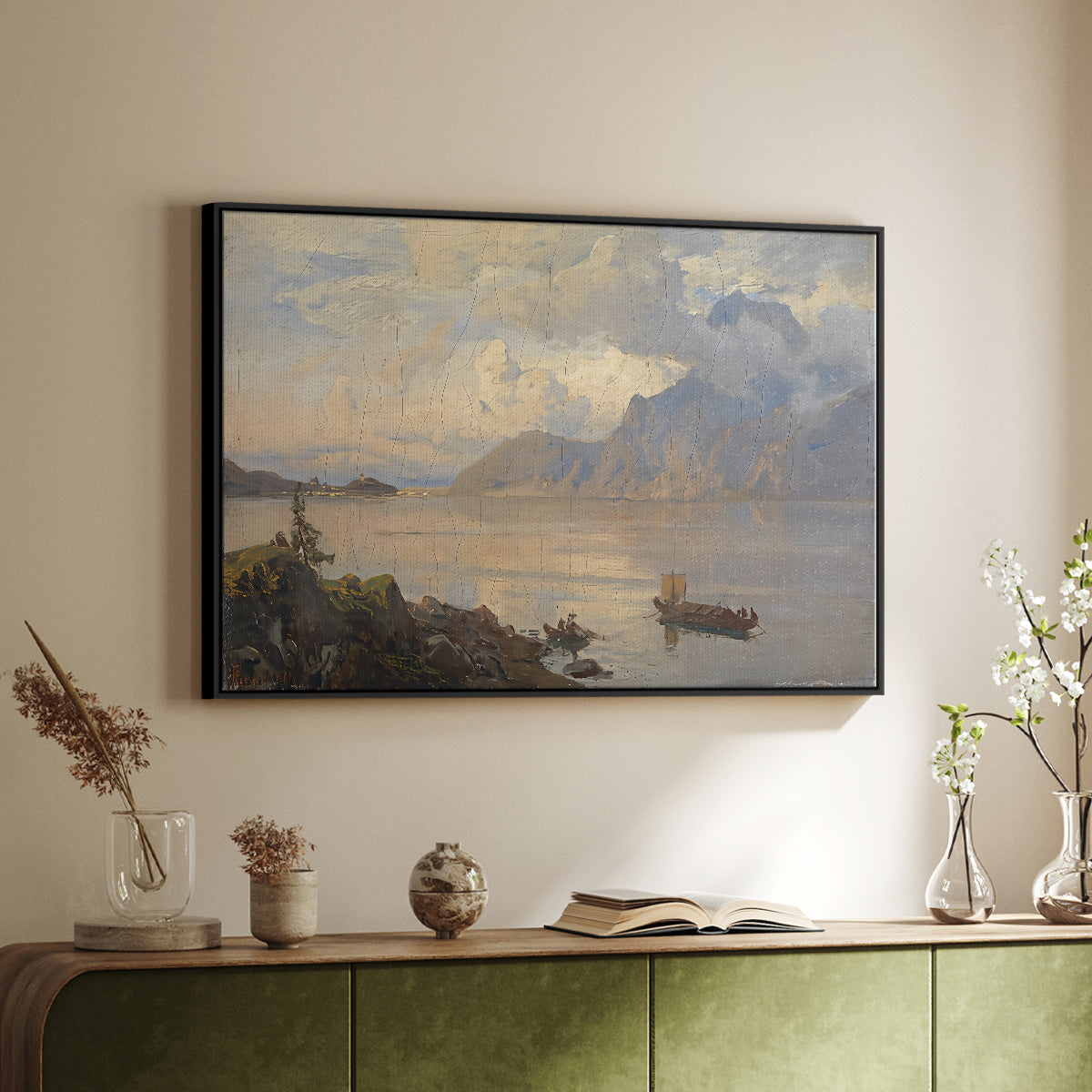 Traunsee, 1871 - Floater Framed Canvas Print