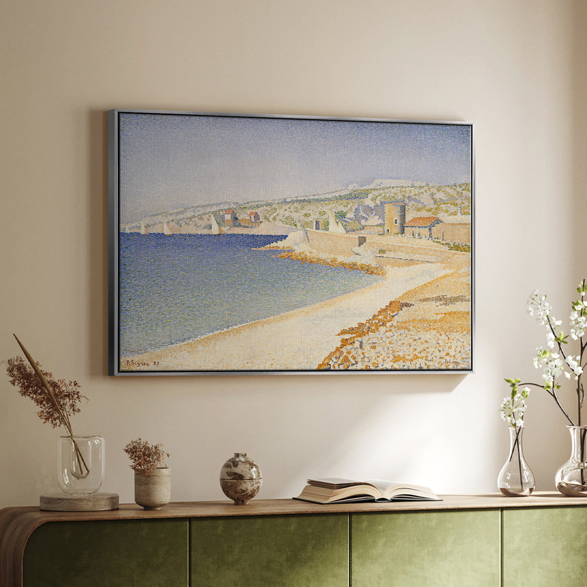 The Jetty at Cassis, Opus 198, 1889 - Floater Framed Canvas Print