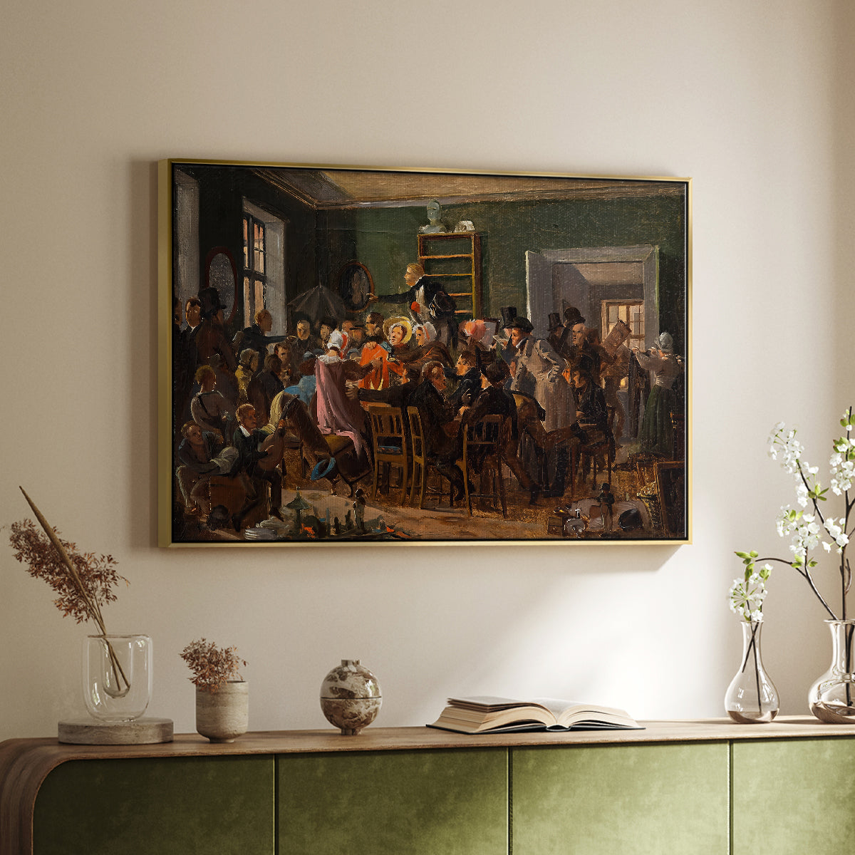 An Auction Scene, 1835 - Floater Framed Canvas Print