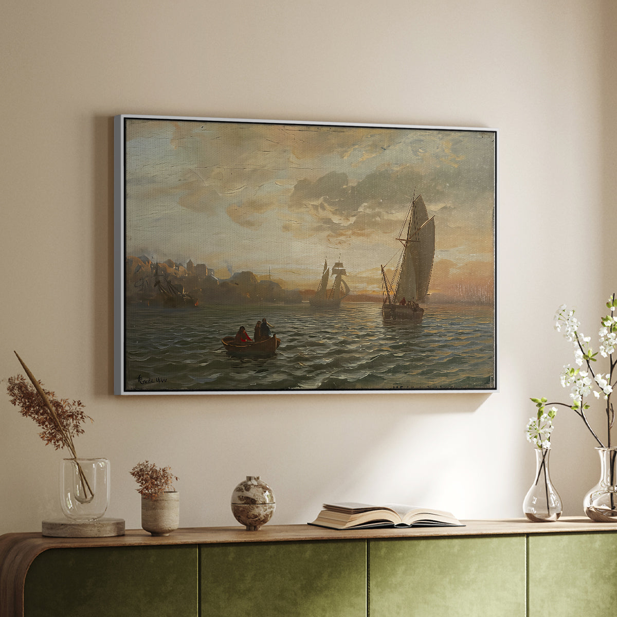 View from the Oslofjord, 1866 - Floater Framed Canvas Print