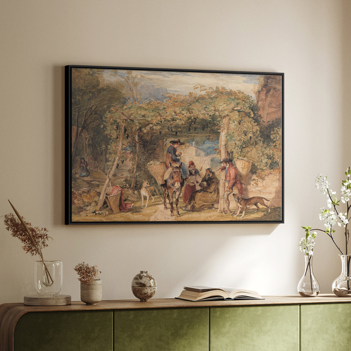 Figures and Animals in a Vineyard, c. 1829 - Floater Framed Canvas Print