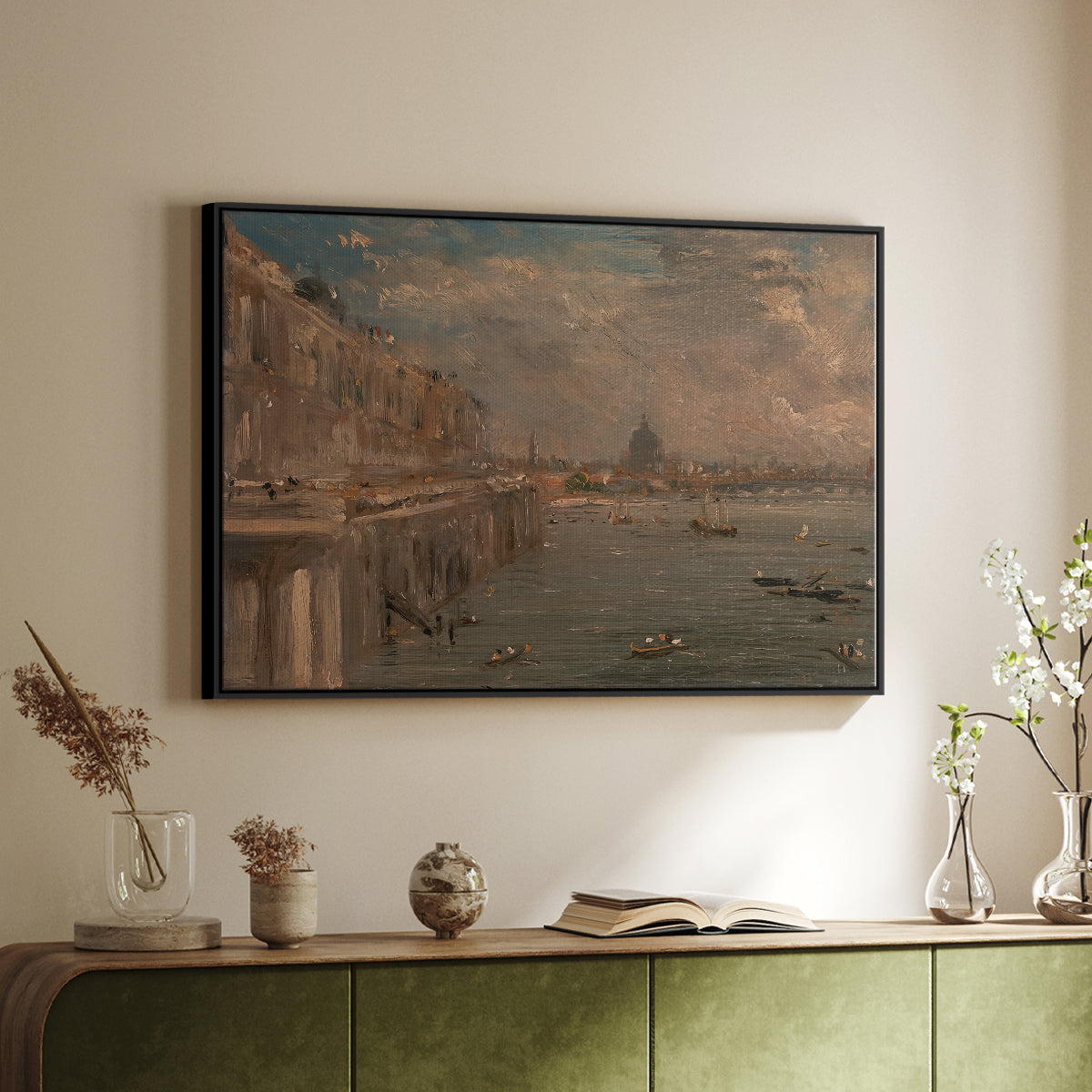 Somerset House Terrace from Waterloo Bridge, c. 1819 - Floater Framed Canvas Print