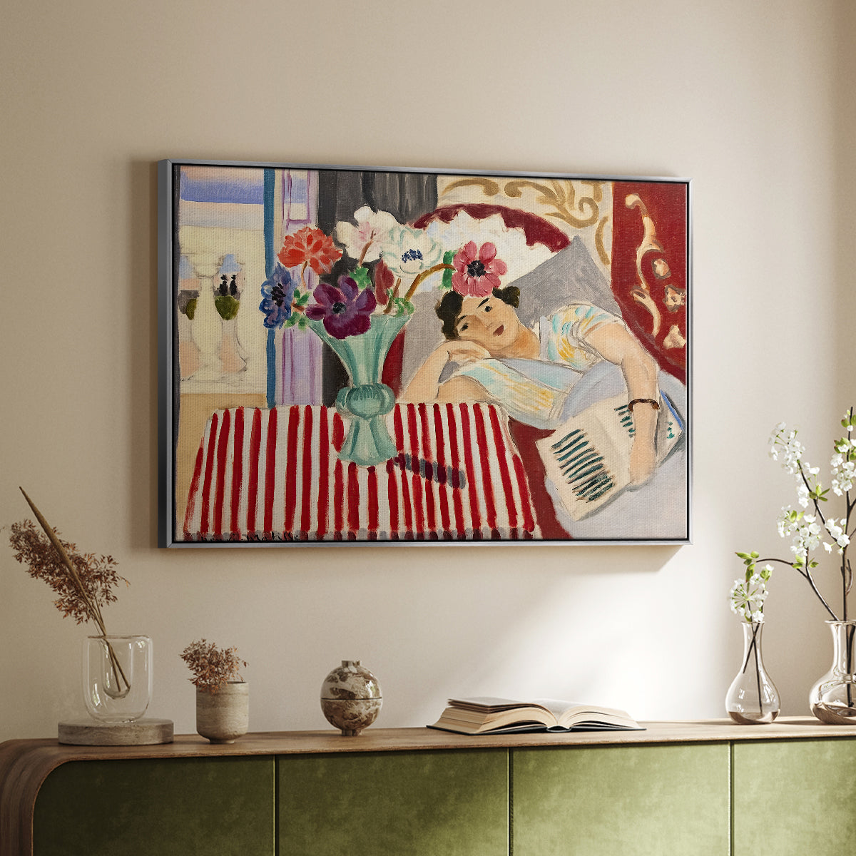 Woman with Anemones (Femme et anémones), c. 1920-1921 - Floater Framed Canvas Print