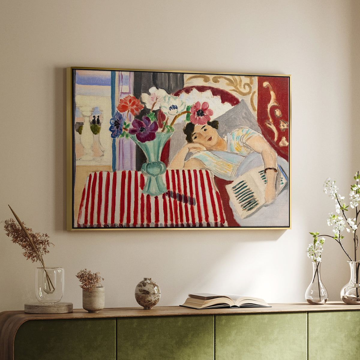 Woman with Anemones (Femme et anémones), c. 1920-1921 - Floater Framed Canvas Print