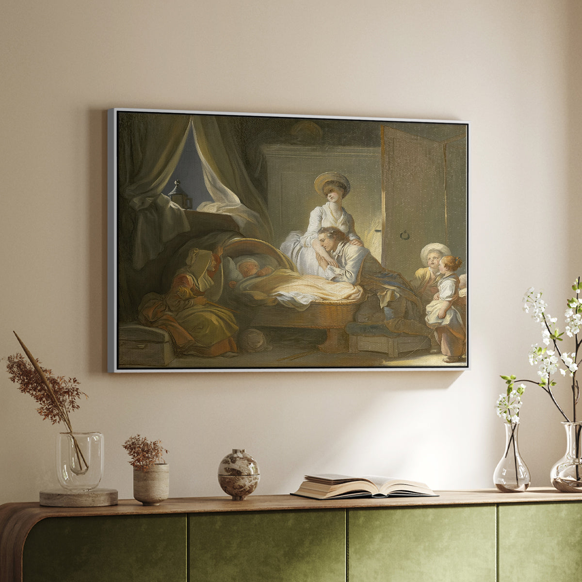 The Visit to the Nursery, c. 1775 - Floater Framed Canvas Print