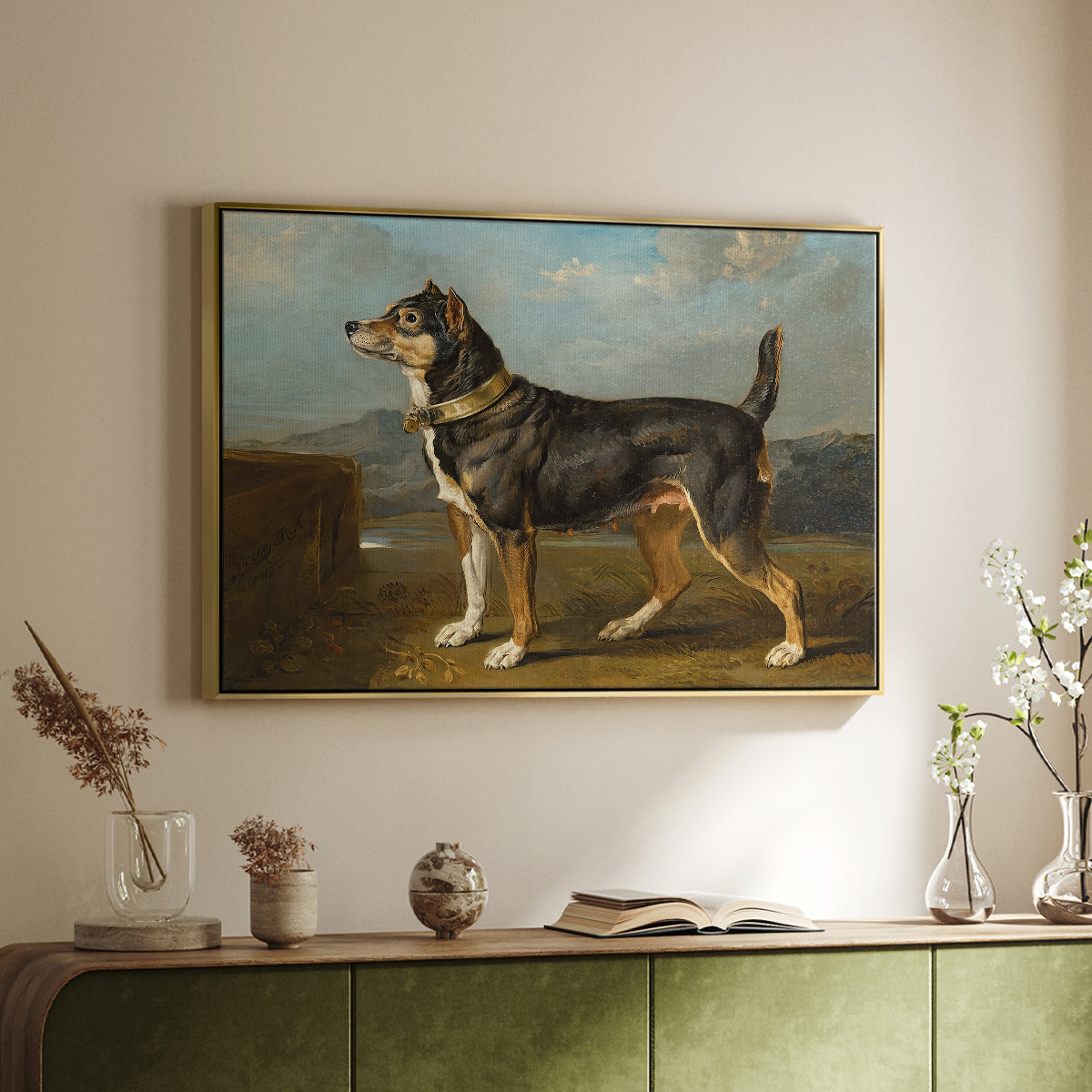 A Terrier in a Landscape, c. 1811 - Floater Framed Canvas Print