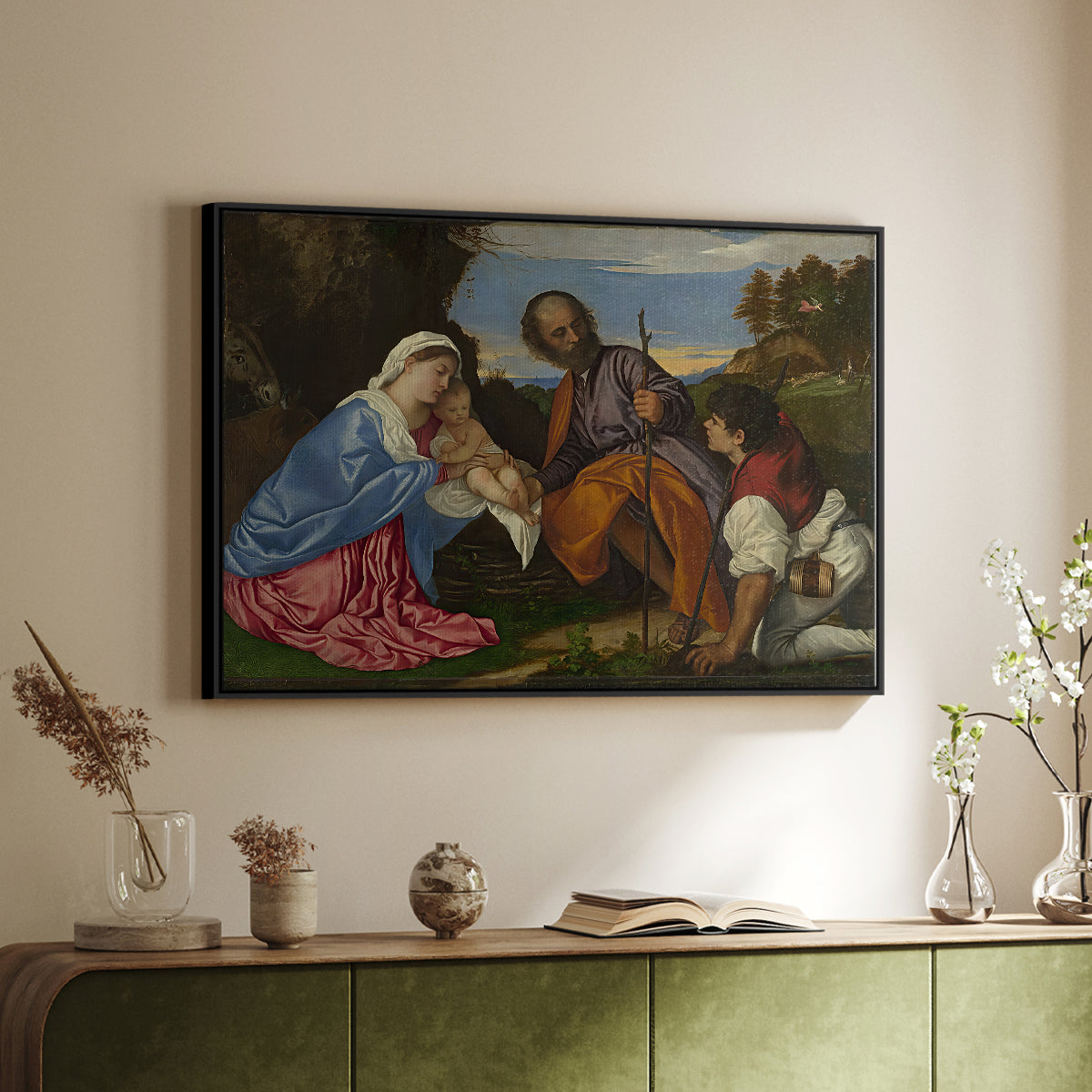 The Holy Family with a Shepherd, c. 1510 - Floater Framed Canvas Print