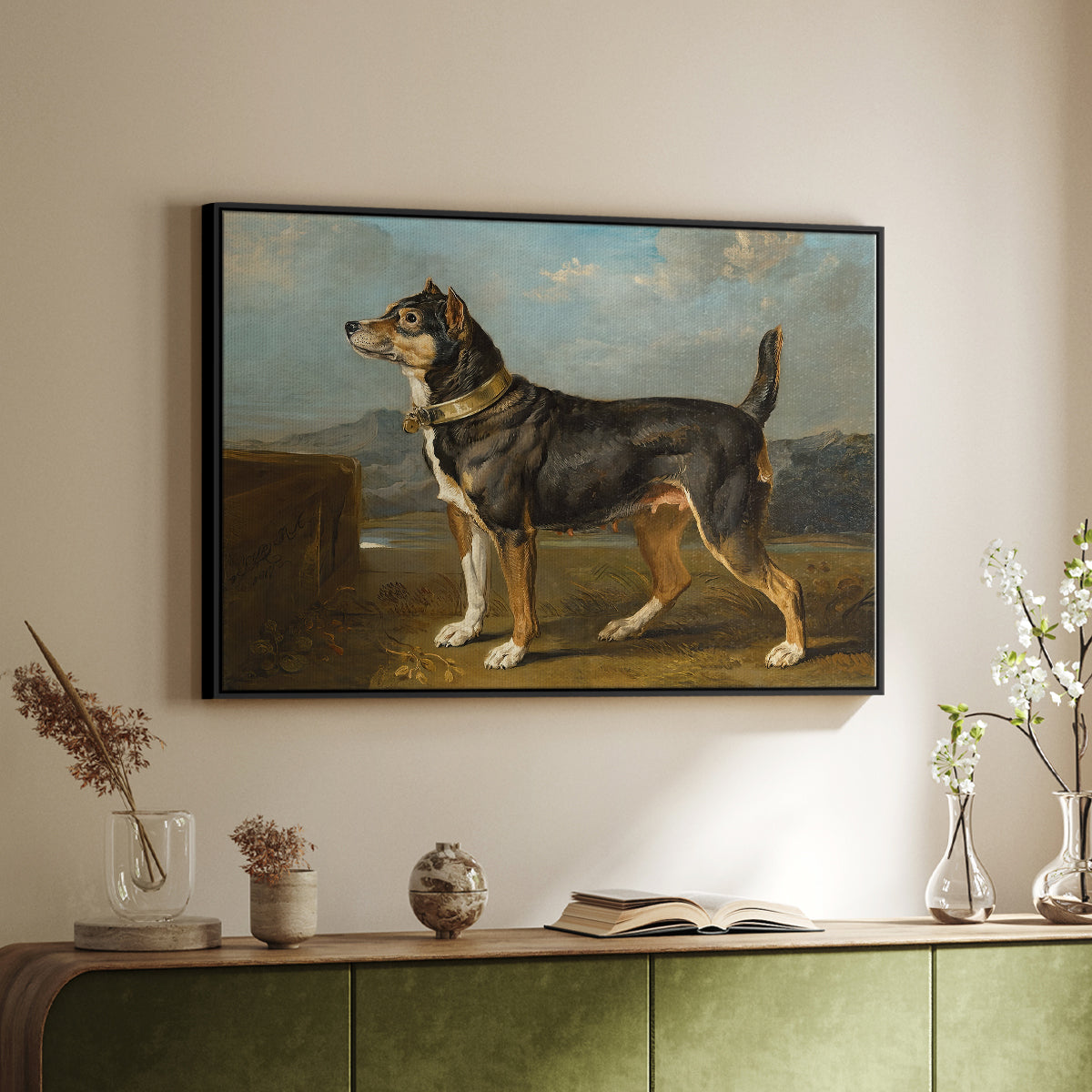 A Terrier in a Landscape, c. 1811 - Floater Framed Canvas Print