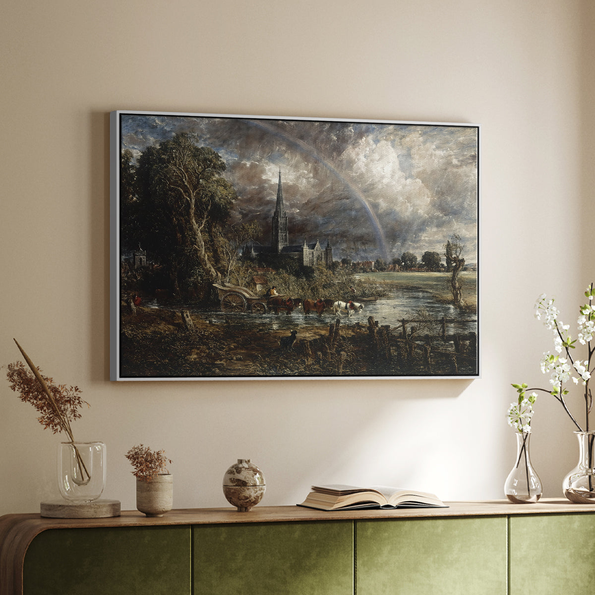 Salisbury Cathedral from the Meadows (Detail), 1831 - Floater Framed Canvas Print