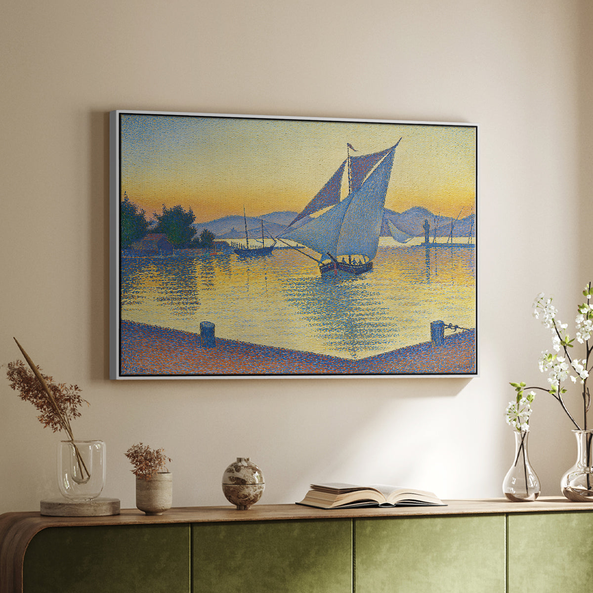 The Port at Sunset, Opus 236, Saint Tropez, 1892 - Floater Framed Canvas Print