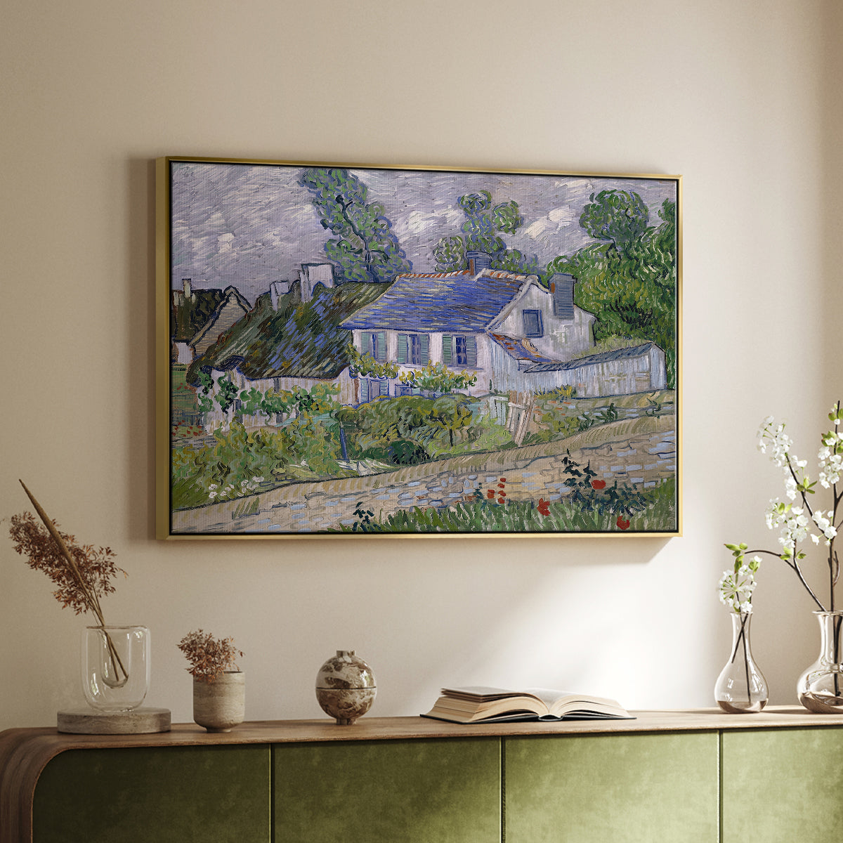 Houses in Auvers, 1890 - Floater Framed Canvas Print