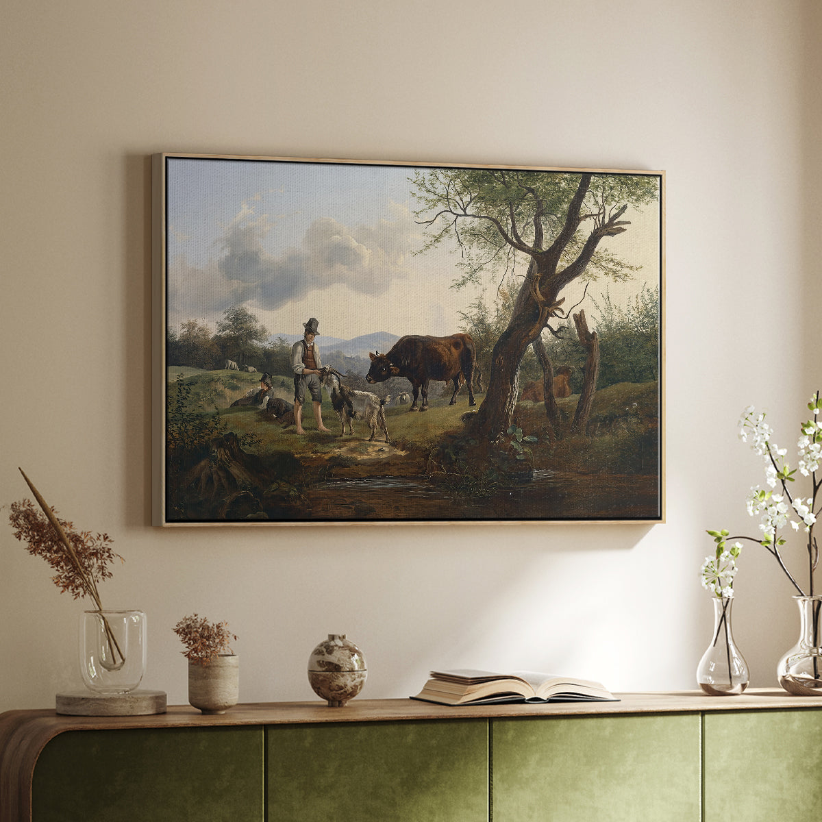 Shepherd with Billy Goat, c. 1830 - Floater Framed Canvas Print