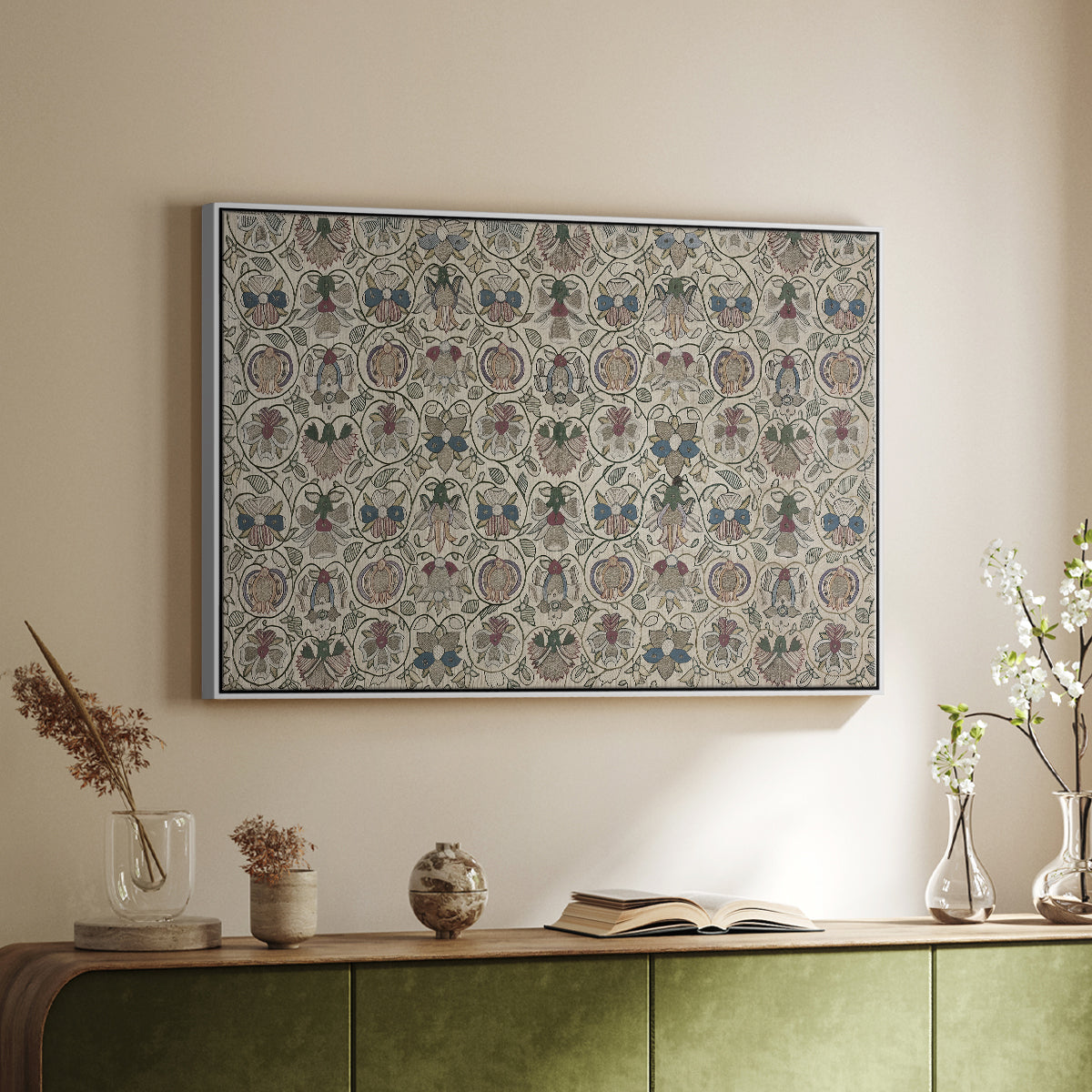 Long Cushion Cover (Printed Textile), c. 1600 - Floater Framed Canvas Print
