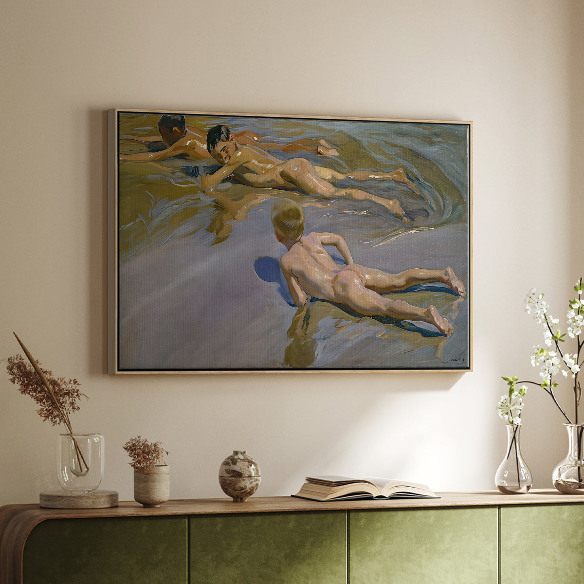 Boys on the Beach, 1910 - Floater Framed Canvas Print