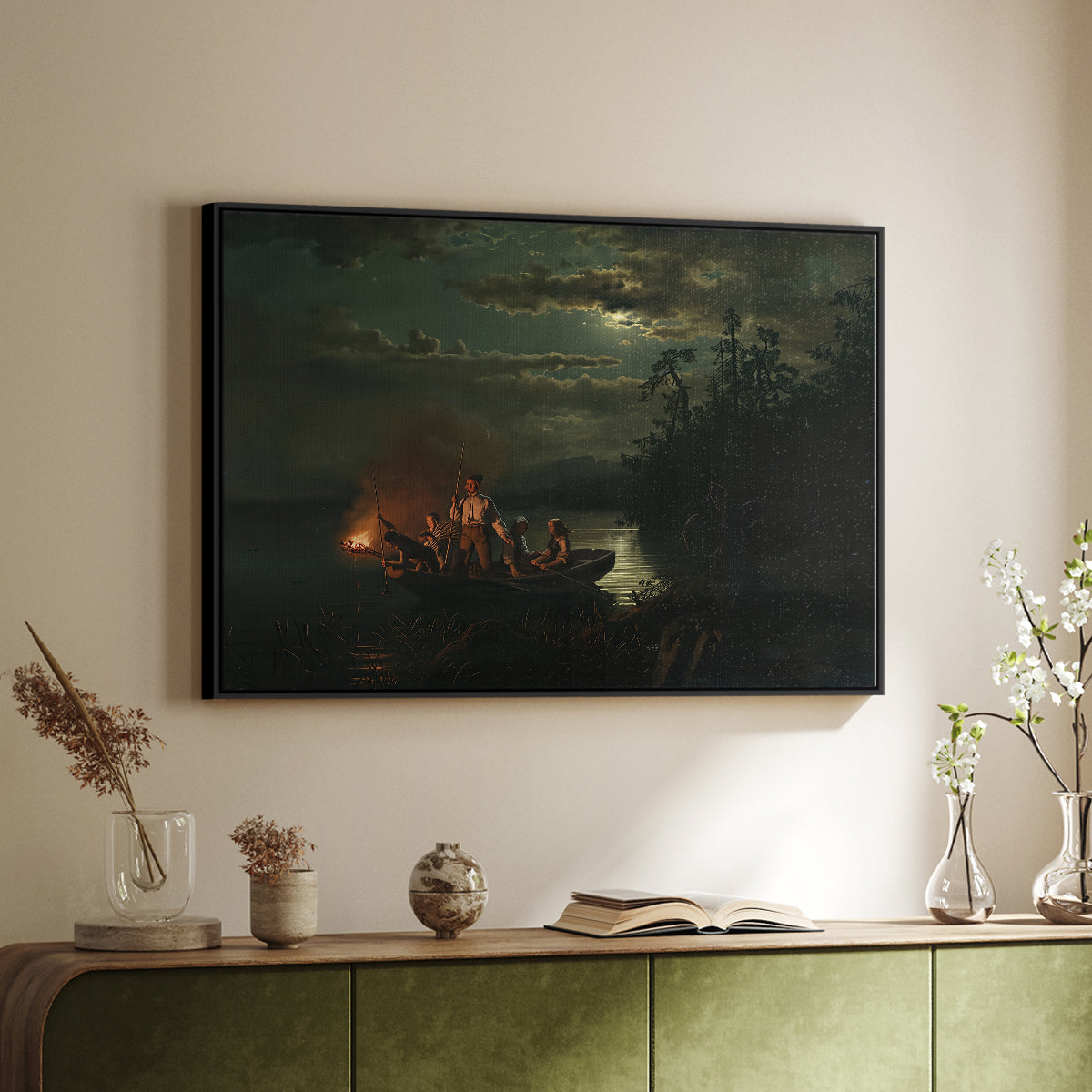 Spear Fishing on Lake Krøderen, 1851 - Floater Framed Canvas Print