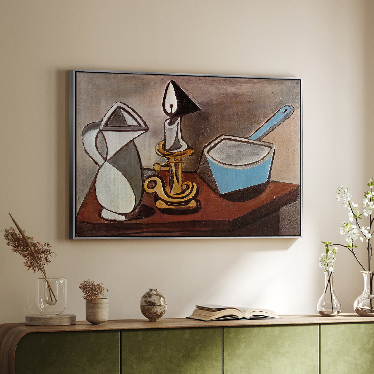 Jug, Candle, and Enamel Pan, 1950 - Floater Framed Canvas Print