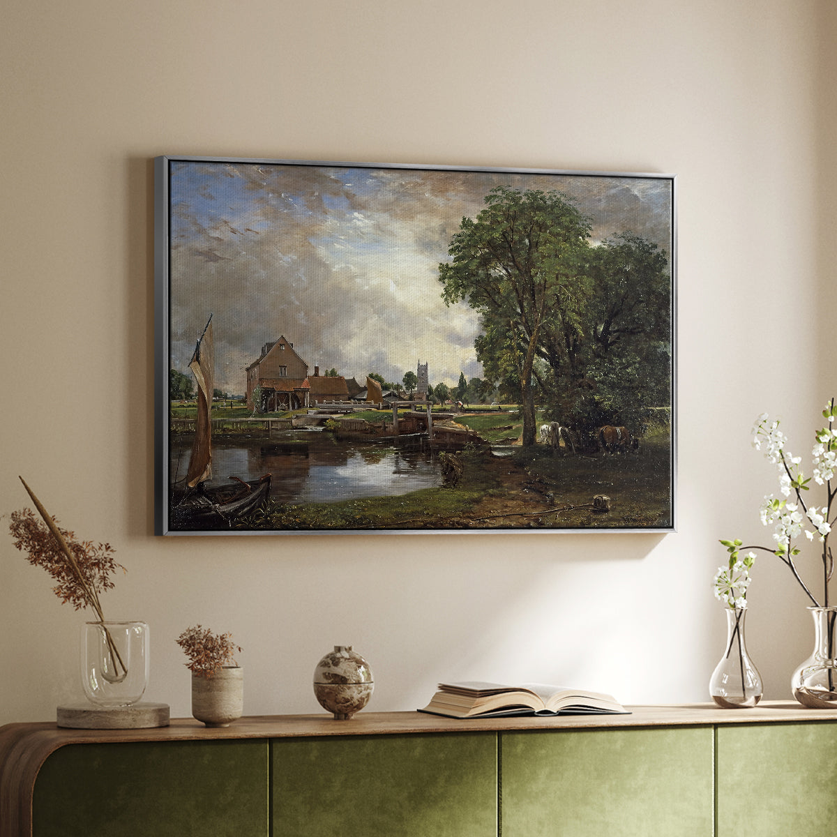 Dedham Lock and Mill, c. 1820 - Floater Framed Canvas Print